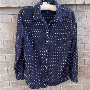 Talbots Navy Swiss Dot 100% Cotton Button Down- size 16